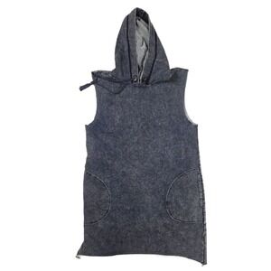 Umgee Boho Navy Blue Sleeveless Side Pocket Pullover Hoodie Women's Size Small